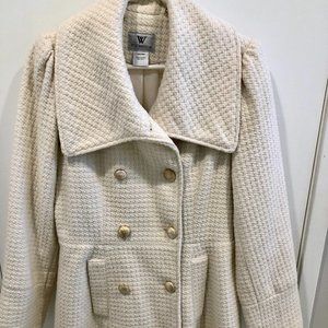 Off white winter pea coat with gold buttons size Medium